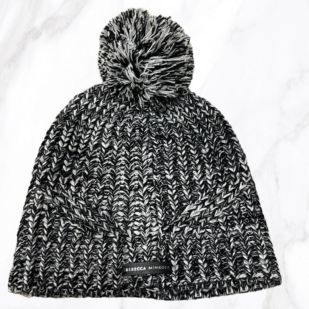 Rebecca Minkoff Black & White‎ Marled Knit Pom Beanie, OS